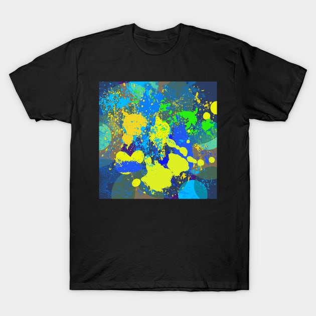 abstract yellow and blue design T-Shirt by pauloneill-art